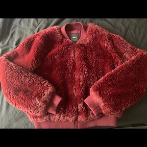 Burgundy Fur Bomber Jacket